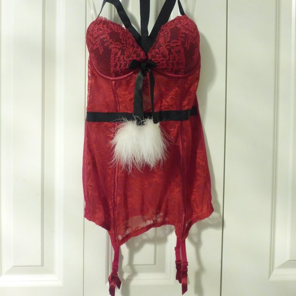 LA SENZA red "sexy Santa" baby doll lace and mesh lingerie - Picture 3 of 12